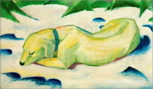 Dog lying in the snow by Franz Marc paintings reproduction